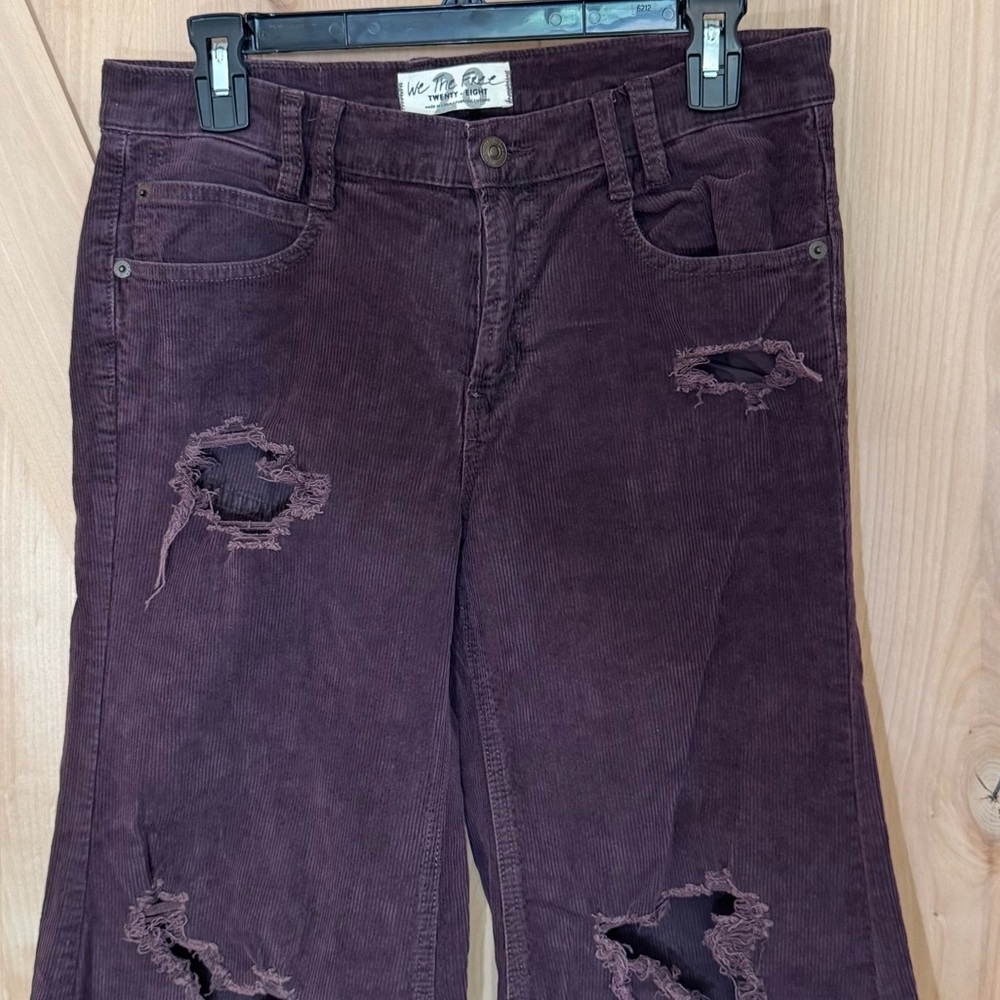 Free People Distressed Super Flare Curdoroy Pants Purple Size 28 - Picture 2 of 12